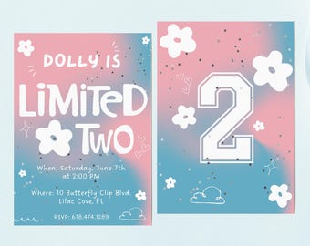 Y2K 2nd Birthday Invitation: Butterfly Party, Limited Too Theme (Digital Download)