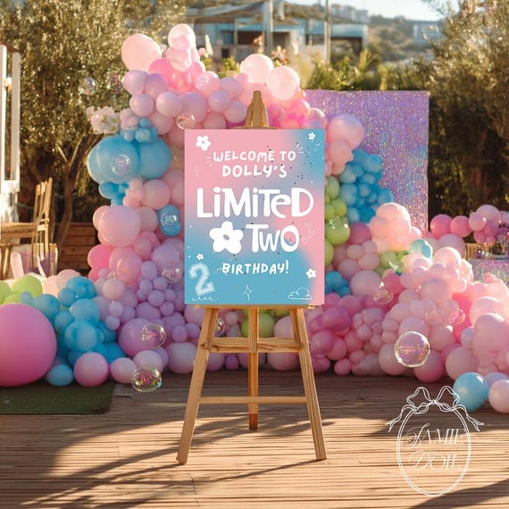 Y2K 2nd Birthday Welcome Sign: Butterfly Party Decor (Digital Download Canva Template)
