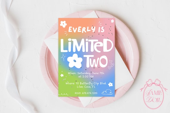 Y2K 2nd Birthday Invitation: Limited Too, Butterfly Party (Digital Download)