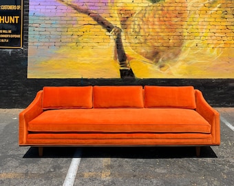 Custom Made to order Mid Century Style Sofa with wood trim 100s of fabrics, Any Size