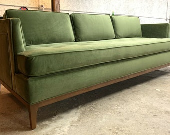 Mid Century Style Custom Sofa in beautiful Green Velvet