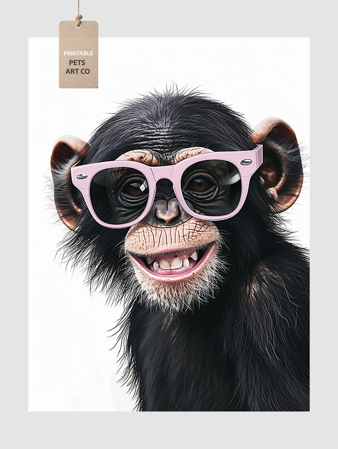 ピンクのメガネをかけたチンパンジー猿。動物の印刷可能な画像