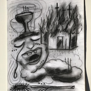 Dessin au fusain (original) - 11 x 14 pouces (11 x 14 pouces) - « All Falls Down »