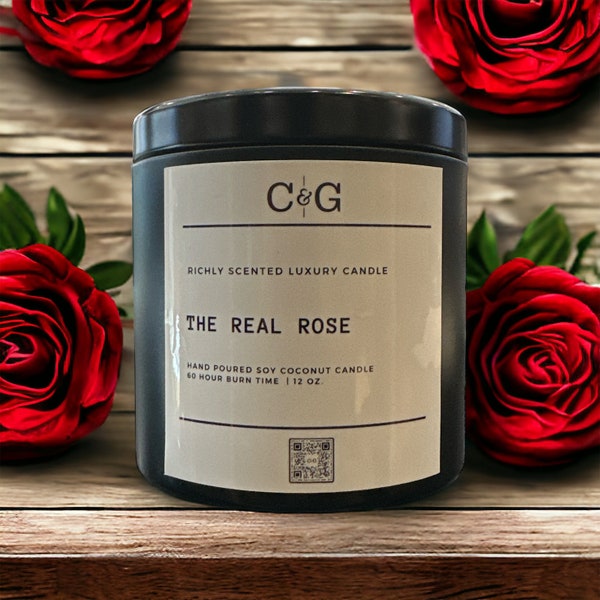 The Real Rose Scented C&G Luxury Candle, Rose Petals Scented candle with Pink Quartz, Strong Rose fragrance, The candle of Love, Awakening