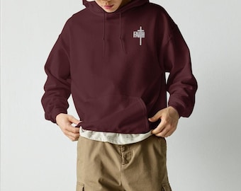 Embroidered Faith Cross Hoodie, Christian Hoodie, Christian Clothing, Christian Men Hoodie, Christian Women Gift, Faith Hoodie,Cross Hoodie