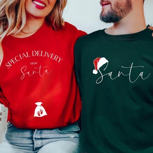 Couples Christmas Pregnancy Announcement Sweatshirt, Maternity Christmas Shirt,Pregnancy Reveal Christmas Sweater,Matching Christmas Pajamas