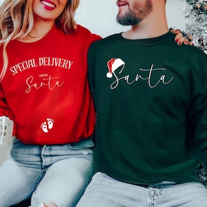 Couples Christmas Pregnancy Announcement Sweatshirt, Maternity Christmas Shirt,Pregnancy Reveal Christmas Sweater,Matching Christmas Pajamas