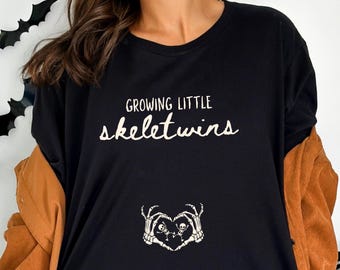 Skeleton Halloween Pregnancy Announcement,Funny Halloween Maternity Shirt,Pregnant Costume Shirt,Twin Pregnancy Reveal,Expecting Twins Shirt