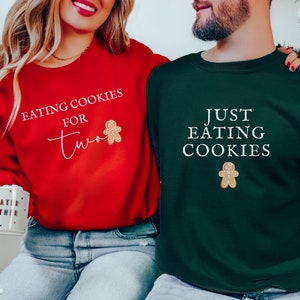 Funny Couple Christmas Pregnancy Announcement Sweatshirt,Eating For Two Christmas Pregnancy Reveal Sweater,Matching Couple Christmas Pajamas