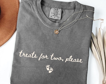 Treats For Two Halloween Pregnancy Announcement Shirt, Comfort Colors Baby Reveal Shirt,Halloween Maternity Shirt, Fall Pregnancy Reveal