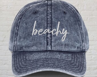 Cute Beachy Hat, Beach Bum Hat,Embroidered Vintage Cap,Summer Hat,Beachy Shirt, Beach Lover Hat, Vacation Hat, Beachful Hat, Teen Girl Gift