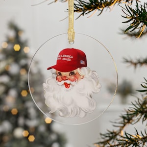 Trump MAGA Christmas Ornament, Trump Santa Claus Acrylic Ornament, Patriotic Holiday Gift, Political Christmas Decor, President Trump Gift