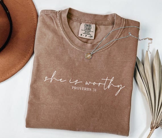 She Is Worthy Shirt, Bible Verse Shirt, Proverbs 31 Shirt, Teen Girl Trendy Merch, Jesus Shirt, Womens Christian Gift,Religious Faith Tshirt