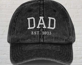 Gorra bordada para papá, gorra vintage para papá, gorra para anunciar el embarazo, regalo para el Día del Padre, gorra para el futuro papá, gorra para revelar el embarazo, gorra para papá (est. 2025)