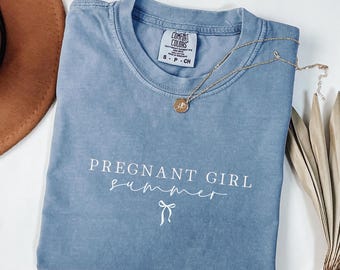 Camiseta de verano para embarazadas, camiseta de revelación de embarazo, regalo de baby shower, camiseta de anuncio de embarazo, camiseta de revelación de género, camiseta de mamá de playa