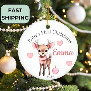 Personalized Baby’s First Christmas Ornament, Custom Name Ornament for Newborn Girl, New Baby Gift Pink Keepsake Ornament