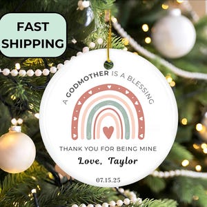 Godmother Ornament Personalized, Godfather Gift from Godchild, Godparents Christmas Ornament, Baptism Christening Keepsake
