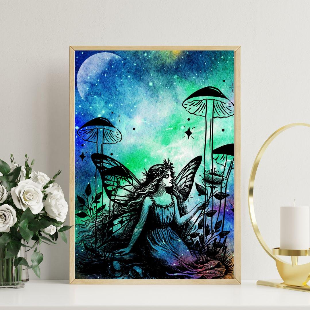 Starry Night Sky Fairy Poster Print, Magical Fantasy Wall Art, Mythical ...