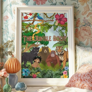 The Jungle Book Poster, Mowgli Print, Bagheera Artwork, Disney Inspired Decor, Baloo Bear for Children, Kids, Nursery, Woodland Nature Art