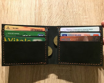 portefeuille marron fait main, portefeuille en cuir italien, cadeau pour homme, cadeau fête des pères, portefeuille classique pour homme