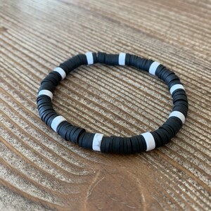 Black Heishi Bead and White Howlite Bead Bracelet | Stretch Bracelet | Stacking Bracelet