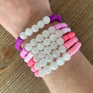The Barbies: Heishi Bead and Crackle Quartz Stretch Bracelet | Stacking Bracelet | Friendship Bracelet