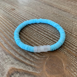 Heishi Bead and White Quartz Bead Stretch Bracelet | Stacking Bracelet | Friendship Bracelet