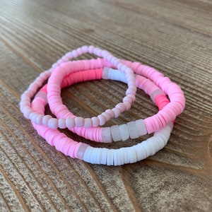 Pink Heishi and Glass Bead Stacking Bracelet Set | Stretch Bracelets