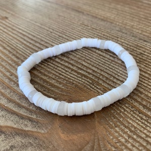 White Heishi Bead and White Quartz Bead Stretch Bracelet | Stacking Bracelet