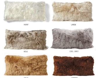 Alpaca Lumbar Throw Pillow Cushion made from Natural Alpacaskin, Alpaca Fur Pillow, Handmade Pillow Case - fluffy Alpaca pillow cover