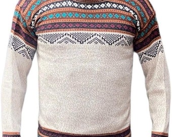 Alpaca sweater with Llama figures, Unisex alpaca sweater with round neck, Alpaca wool pullover sweater