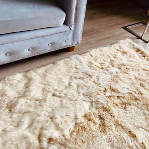 Luxurious Alpaca fur rug - Beige Alpaca real rug, Plush Very Soft rug, alpaca fur rug area soft fluffy - fur accents rug room decor