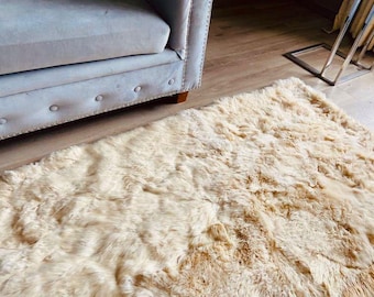 Luxurious Alpaca fur rug - Beige Alpaca real rug, Plush Very Soft rug, alpaca fur rug area soft fluffy - fur accents rug room decor