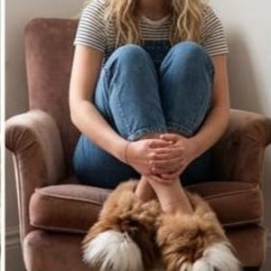 May include: A pair of fluffy, tan-colored slippers with white fur accents on the toes. The slippers feature a thick, textured, long-pile faux fur material that covers the entire top surface, providing a soft and voluminous appearance on the feet.