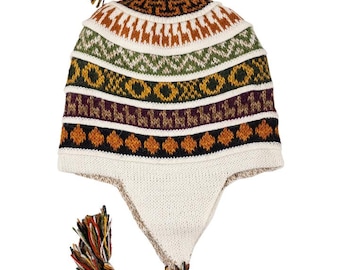 ALPACA CHULLO HAT | Peruvian Design Alpaca Beanie | Reversible Double-Level Earflap Beanie Unisex