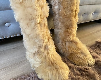 Alpaca fur boots/slippers - Rubber sole alpaca boots from Peru - unisex boots - winter boots - fur boots - furry boots
