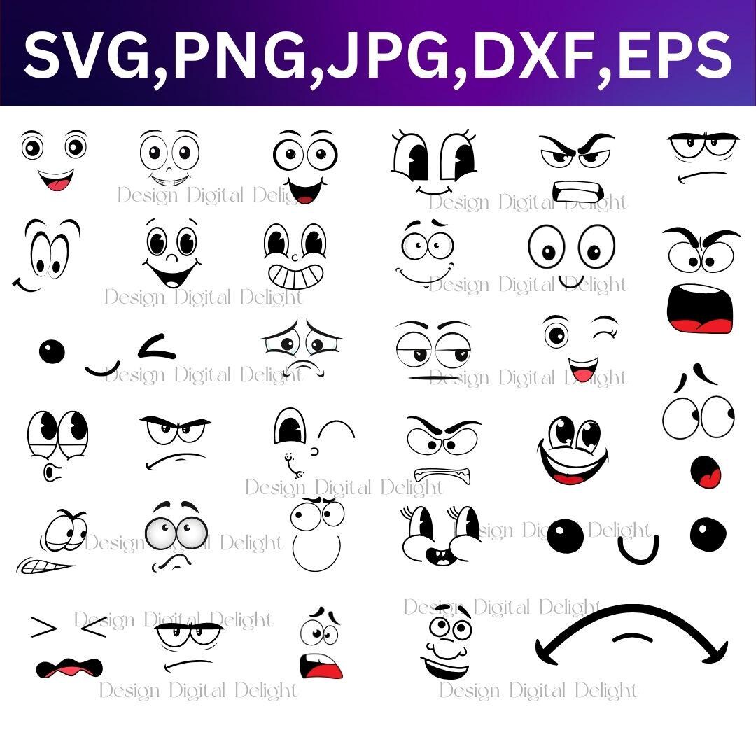 Smiley Face Svg Bundle, Cartoon Emotion Faces SVG Bundle, Kawaii Face ...