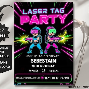 EDITABLE Laser Tag Birthday Invitation, Laser Tag Party Invite Template, Neon Red Glow Laser Tag, Boy Birthday Party, Instant Download