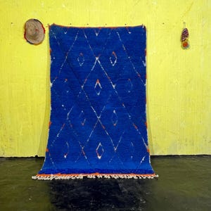 Unique Moroccan Blue Rug, Moroccan Area rug, Berber Wool rug, Authentic Moroccan Rug, Beni Ourain Rug Style, Moroccan Shaggy rug, 9x12 ft