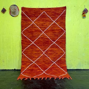 Fabulous Orange Kilim Rug, Moroccan Area Rug, Berber Wool rug, Moroccan Flatweave Rug, Zanafi Rug Style, Moroccan Handwoven rug, 9x12 ft