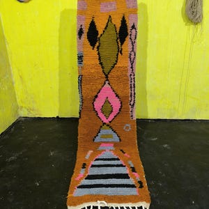 Moroccan Orange Runner, Handmade Moroccan Runner, Hallway Rug, Entryway Rug, Wool Berber long Runner Rug, Wool Runner for Narrow spaces