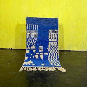 Hand knotted Moroccan Blue Rug, Moroccan Area rug, Berber Wool rug, Authentic Moroccan Rug, Beni Ourain Rug Style, Moroccan Shaggy rug, 5x8