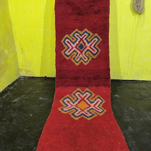 Red and Orange Runner, Handmade Moroccan Runner for Hallway and Entryways, Red Berber long Runner Rug, Wool Runner for Narrow spaces 2x20 ft