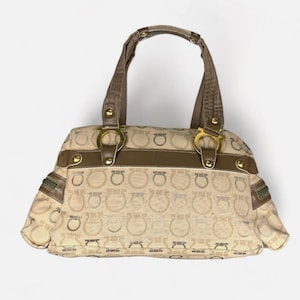 Salvatore Ferragamo Handbag Small Tote Women Canva Gray Authentic Italy