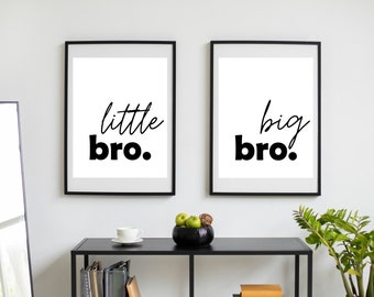 Big Bro Little Bro, Set of 2 Prints, Kids Room Wall Art, Boys Room Decor, Shared Room Ideas, Nursery Wall Art, Big Brother, Little Brother