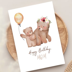 Birthday Card for Mom | Birthday Card Printable | Digital Birthday Cards | Printable Happy Birthday Cards | Bear Family Birthday Digital