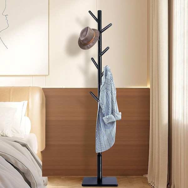 Wooden Standing Coat Rack With 8 Hooks | Modern Coat Rack | Clothing Rack | Coat Hanger | Standing Coat Rack | Rustic Coat Rack