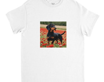 T-shirt unisexe « Poppy Apparel » teckel à col rond