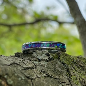 Pink and blue opal glowing ring