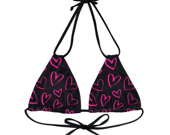 Haut de bikini triangle rose et noir Heart